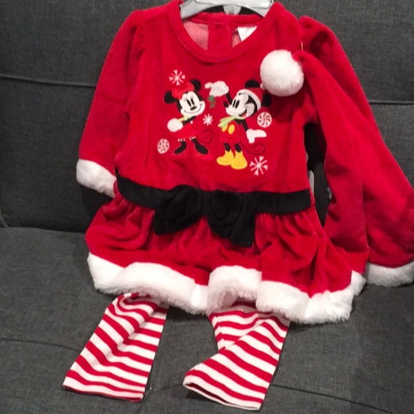 Disney Mickey & Minnie Mouse Christmas outfit dress, tights, Santa hat nwt - Picture 1 of 5